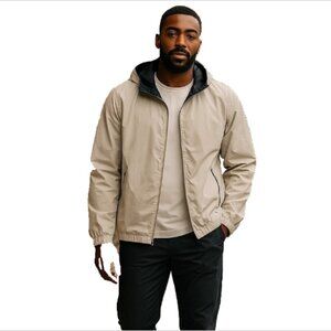 Adidas Men’s Windbreaker Jacket Sz L White Navy Trim Breathable Read